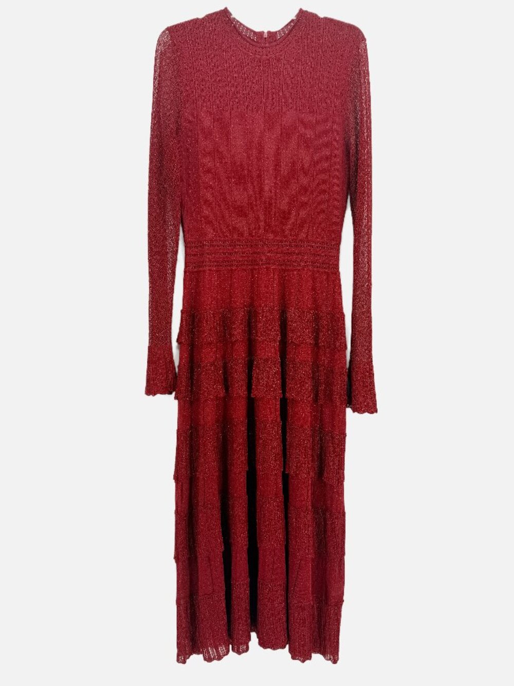 Lela Rose Piper Pointelle Tiered Maxi Dress Size M in Red - Picture 2 of 8